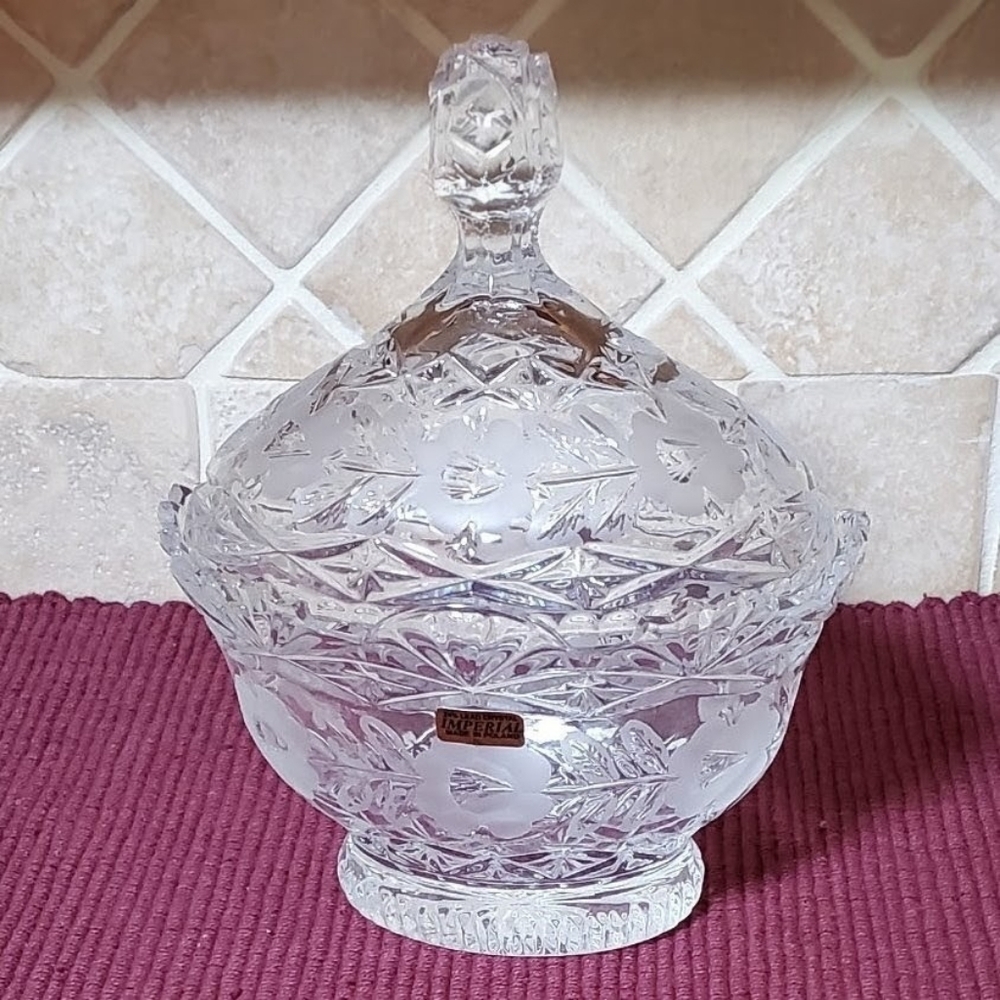 Vintage Imperial Crystal Candy Dish with Lid "Medallion Rose" Collection
